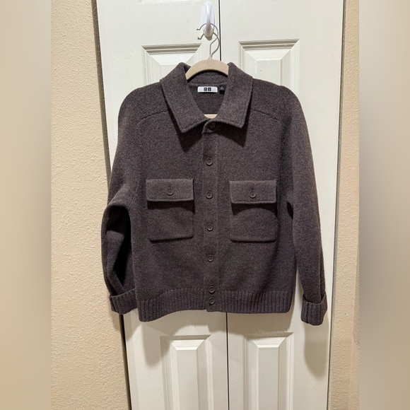Uniqlo Lambswool 100% Unisex Brown Cardigan , size XS - Picture 4 of 10